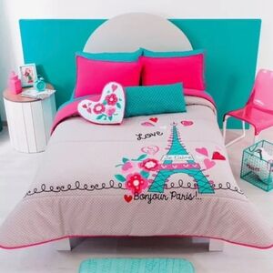 PARIS EIFFEL TOWER REVERSIBLE COMORTER SET 5 PCS QUEEN SIZE MADE IN MEXICO